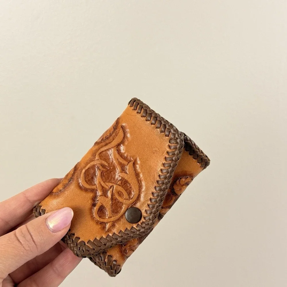 Vintage Stamped Leather Key Ring Holder Western Rustic Boho Tooled Leather